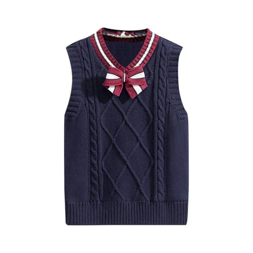 Boys Girls School 𝐔niform Knit Sweaters Vest Sleeveless Bowknot V Neck 𝐏reppy Pullover Baby Costume 3-6 Months Girl