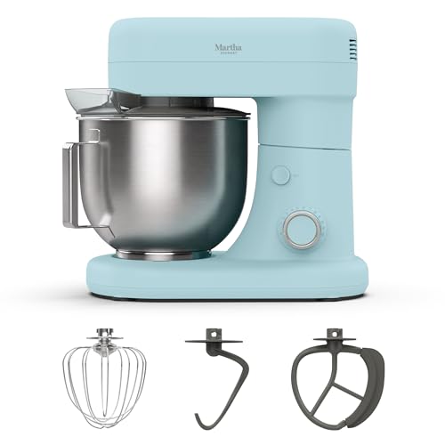 Martha Stewart 5.3Qt Stand Mixer, 12-Speed Tilt-Head Electric Kitchen Mixer with Stainless Steel Bowl, Dough Hook, Whisk & Beater, Splash Guard, Ideal for Baking Bread, Cake & Whipping, Sky Blue
