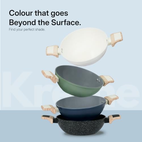Image of Kreme Ceracook Ceramic Coated Granite 8 Pc Cookware Gift Set Casserole, Frying Pan, Kadai, Tawa, 2 Spatulas, ISI Certified, Forged, Gas & Induction, PFAS & PTFE Free,1 Yr Warranty, Olive Green