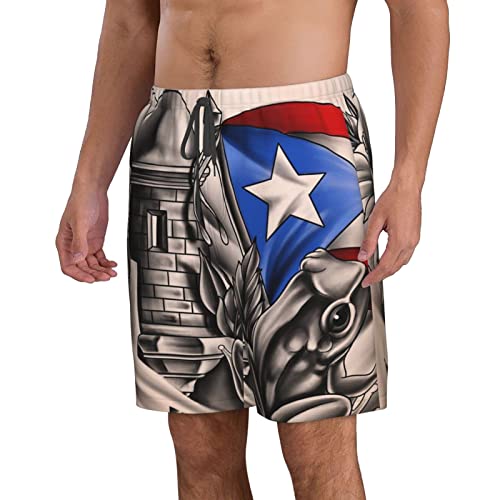 Puerto Rico Rican Flag Frog Men's Quick Dry Swim Trunks Summer Beach Bathing Suits Drawstring Boardshorts for Mens3