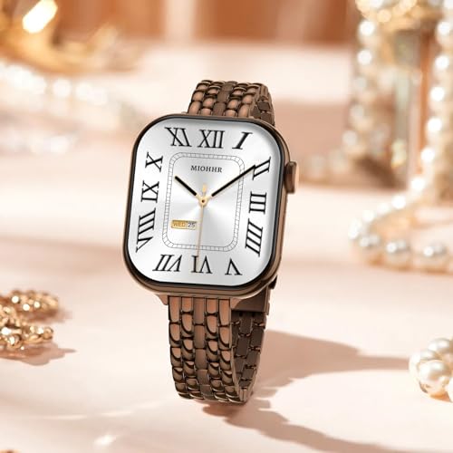 Image of Slim Metal Bands for Apple Watch 49 /46 /45 /44 /42mm(Series 3 /2 /1) | Thin Shiny Stainless Steel Strap Bands for Women, Fit iWatch Series 11 10 9 8 7 6 5 4 3 2 1 SE3 SE2 SE, Ultra 3 /2 /1, Coffee