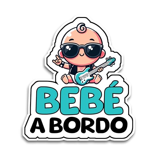 Pegatina Bebé a Bordo Coche, Rockstar a Bordo, 16 x 14.5 cm, Resistente a UV e Impermeable, Sticker Para Coche