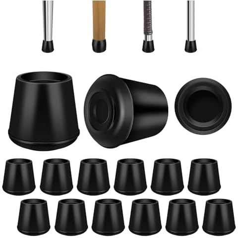 VOCOMO 1" Round Rubber Chair Leg Tips Caps, Chair Leg Floor Protectors, Non-Slip Chair Leg Caps, Stool Leg Protectors Cap, Folding Metal Chair Leg Tip Replacement (Black, 12 Pack) Cover