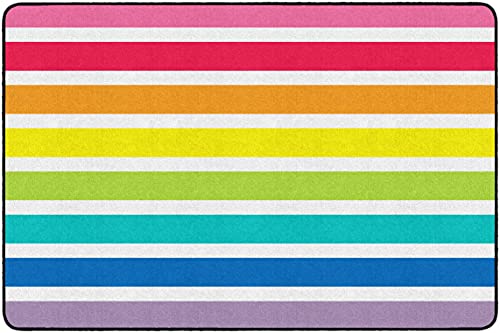 Flagship Carpets Schoolgirl Style Hello Sunshine Bright Rainbow Striped Classroom Area Rug for Indoor Classroom Learning or Kid Bedroom Educational Play Mat, 5'x7'6