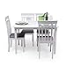 Conjunto de Comedor Kansas White Mesa de Comedor de Madera lacada en Blanco de 112x72 cm y 4 sillas de Comedor de Madera lacadas en Blanco y Asiento tapizado de Tela Gris