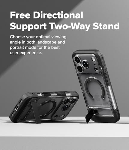 Image of Ringke UX Magnetic Designed for iPhone 17 Pro Max Case [Compatible with MagSafe] [Built-in Metal Stand] Dual Layer Protective Cover with Rugged Frame and Camera Control Button Cover - Smoke Black
