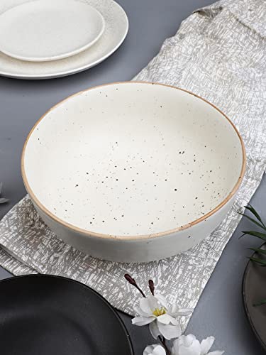 Image of miah decor Ceramic Serving Bowl | Speckled Ivory Rustic Stoneware Style Bowl for Rice, Curry, Gravy & Salad | Deep Multipurpose Serving Dish for Parties & Family Meals (Style 10)