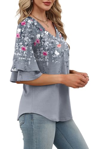 Image of OFEEFAN Spring Tops for Women Boho Shirts Fashion Clothing Cute 3 /4 Length Sleeve Blouses Dressy Casual Summer Outfits