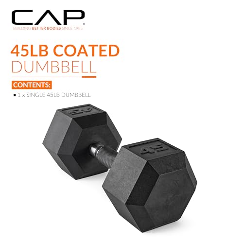 Image of CAP Rubber Coated Dumbbell Weights, Free Weights for Home Gym Strength Training, Anti-Roll Hex Dumbbells with Black, Chrome & Comfort Grip Handles, Singles