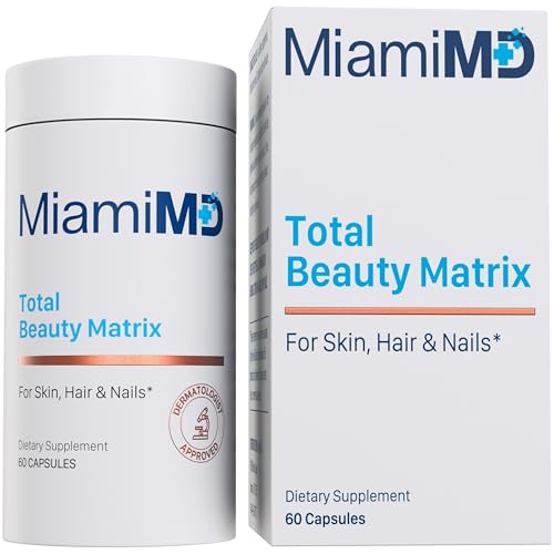 MiamiMD Total Beauty Matrix Collagen Supplements for Women - Collagen Capsules with Vitamin C for Hair, Skin and Nails - Cruelty Free - 60 Capsules
