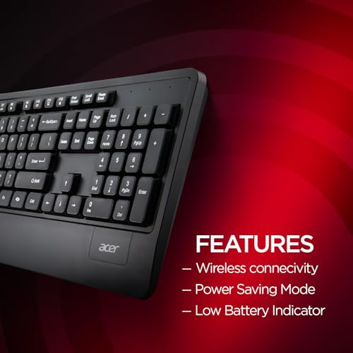 Image of Acer PalmEase Wireless Keyboard & Mouse Combo with Palm Rest | 2.4GHz, 1600 DPI, Co-Pilot Key, Rupee ₹ Symbol | 10m Range, 10M Keystroke Life, Power Saving Mode | Windows & Mac Compatible - Black
