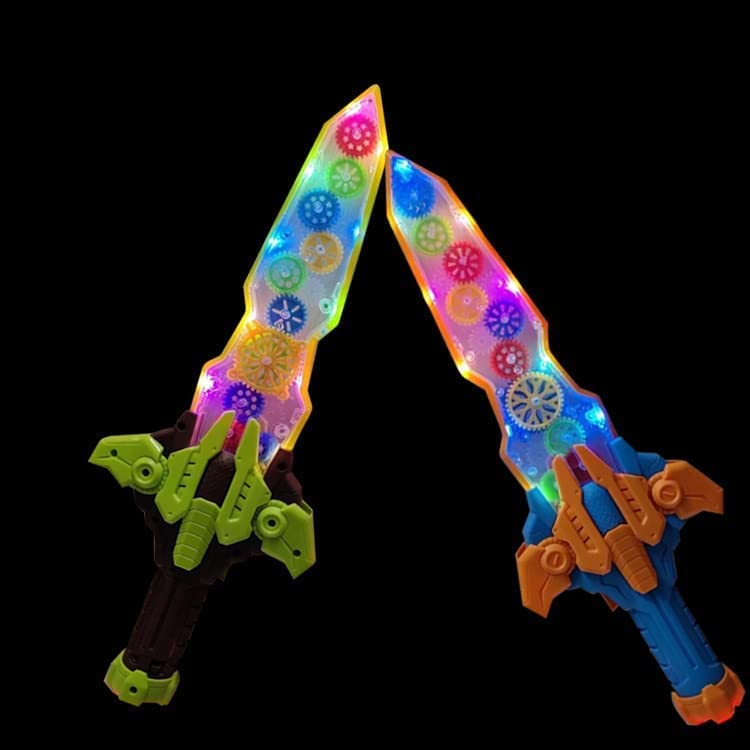 Ascetic Transparent Concept Gear Sword Toy Electric Mechanical Colorful Light and Charming Music Moving Gear Sword for Kids. Multicolor