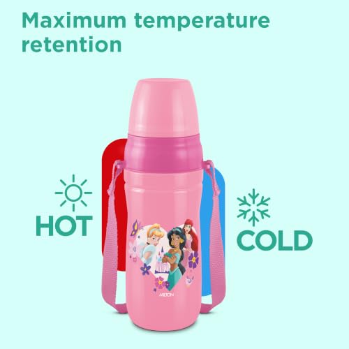 Image of MILTON Disney Kool Cheer 600 Plastic Insulated Thermo Water Bottle with Straw for School Kids I Food Grade, Leak Proof Lid with Hands Free Sipper, Easy to Carry Loop, Picnic, BPA Free, 520 ml, Pink