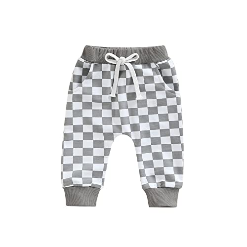 Image of Toddler Baby Boy Girl Checkerboard Plaid Pants Elastic Waist Casual Trousers Spring Summer Fall Winter Long Pants