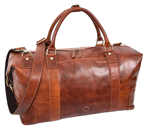 Sac de voyage en cuir Cognac HOL5002 taille L idéal pour le week-end et le sport