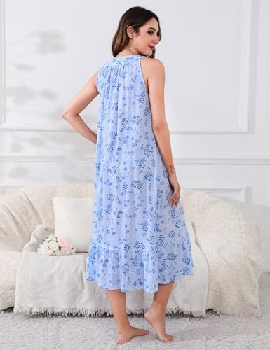 Image of MZROCR Cotton Nightgowns for Women Soft Sleeveless Night Gown for Adult Women Ruffle Sleepwear