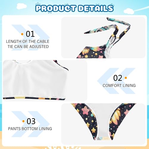 Girls' Bikini Set, Cute Cartoon Space Panda Stars Kids Swimsuit 2 Pcs Beach Bathing Suit3