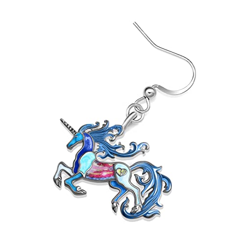Lonyoo Enamel Fantasy Unicorn Earrings Dangle Zinc Alloy Unicorn Horse Earrings For Women Girls Charms Gifts (Blue) #TOP3