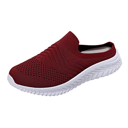 Zapatillas de correr para mujer, color sólido, informales, de malla, hueco, transpirable, a la moda, planas, sin talón, zapatillas deportivas, color negro, gruesas, a, 40 EU