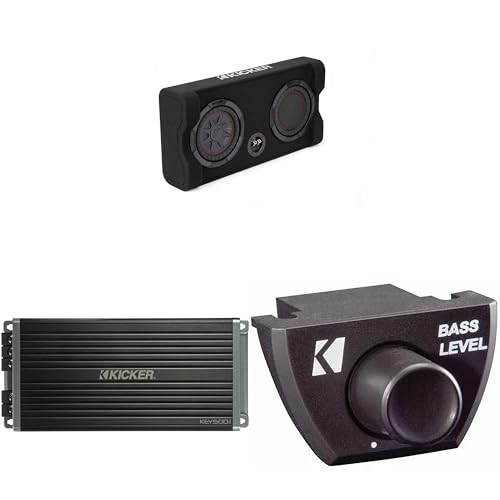 Kicker Comp RT 8 Inch 48TRTP82 Thin Down Firing Enclosure Package with 47KEY5001 Amplifier & Bass Knob Bundle