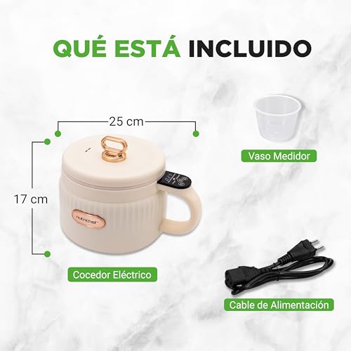 Nutrichef arrocera electrica mini, Rice cooker, Portatil, Preparador de comidas, Recubrimiento ceramico antiadherente, Panel de control digital, 6 funciones de coccion, 1.5L - imagen 8