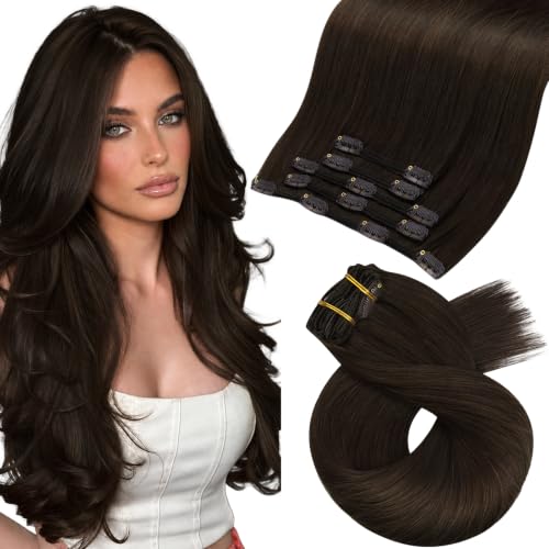 Image of Moresoo Real Human Hair Clip in Extensions Ash Brown Seamless 14 inch 80g