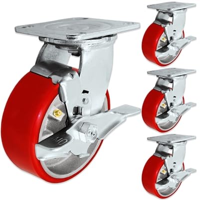 6" X 2" Tool Box Kit - Red Polyurethane Wheel - 5,000 Lbs Capacity Per Set of 4 - Select Your Hardware - Upper & Lower Raceway Seals - Red Poly Tread on Silver Iron