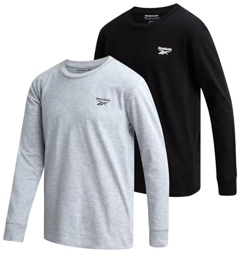 Reebok Boys' Long Sleeve Shirt - 2 Pack Basic Cotton Long Sleeve T-Shirt - Crewneck Tee for Boys (8-14)