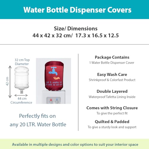 Image of Swayam 20 Litre Bottle Cover for Home & Office | Bottle Protector | Lace Closure at Bottom | Machine Washable | Environment Friendly | Digitally Printed | 44cm x 42cm x 32cm - Maroon