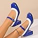 Women's Leather Chunky Mary Janes High Heel Closed Toe Round Toe Retro Dress Wedding Shoes Blue