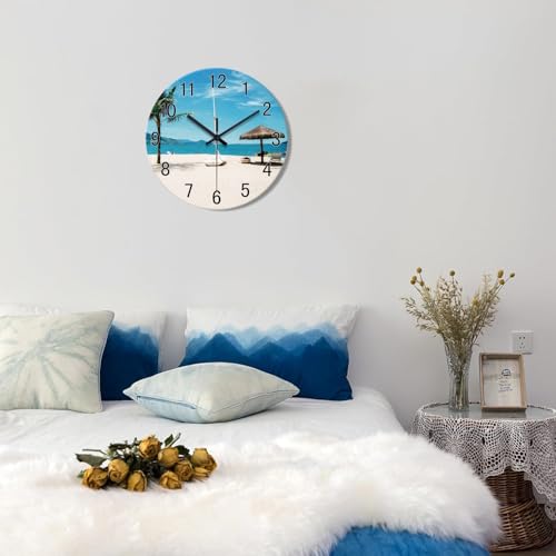 Image of XFM Beach Wall Clock Battery Operated 14 Inch Blue Tropical