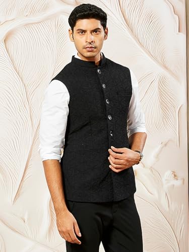 Image of VASTRAMAY Men's - Nehru Jacket, Silk Blend Emboss Fabric nehru jacket For Men, Traditional Indian Festive & Ethnic Wear