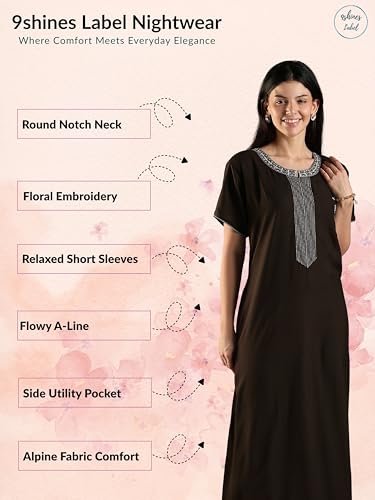 Image of 9shines Label Stylish Alpine Nighty Maxi for Women | Full Length Trendy Nightgown | Premium Nightdress | Nightwear | Heavy Embroidery Nighty with Pockets(2891)