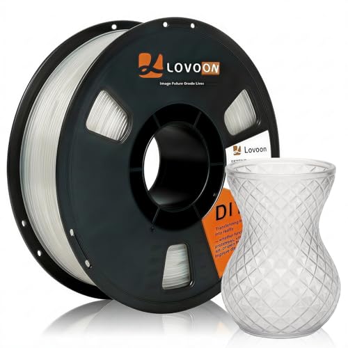 Image of LOVOON PLA 3D Printer Filament PLA Filament 1.75mm, Dimensional Accuracy + /- 0.02 mm, Neatly Wound 3D Printing Filament, Fit Most FDM Printer, 1KG Spool(2.2lbs), Transparent