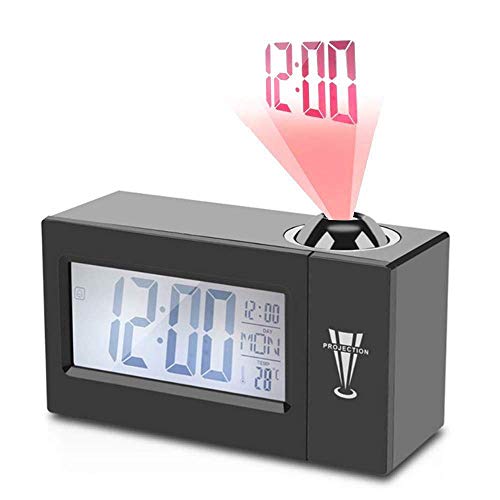 Projection Alarm Clock - LCD Time Projector Large Display, Digital Alarm Clock with Voice Control Snooze for Bedroom, Best Boys and Girls,Black