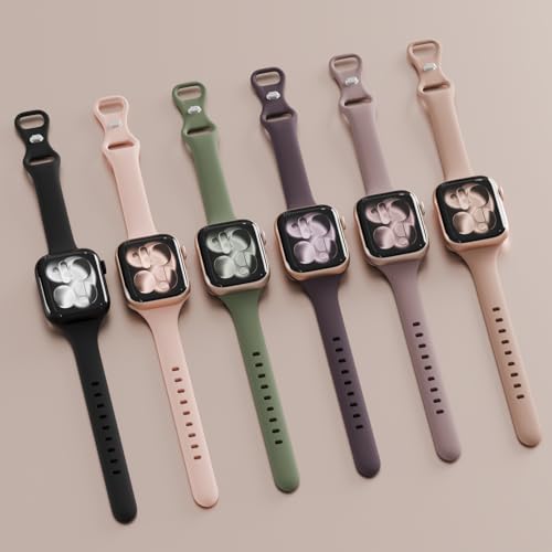 Image of 6 Pack Thin Slim Soft Silicone Bands Compatible with Apple Watch Women Men | 38mm 40mm 41mm 42mm 44mm 45mm 46mm 49mm, Waterproof Lightweight Strap for iWatch Series 11 /10 /9 /8 /7 /6 /5 /4 /3 /2 /1 SE Ultra