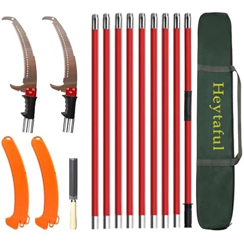 Heytaful Manual Pole Saw 30 FT Extendable Tree Pruner High Branches Trimming for Pruning Palms and Shrubs with Long Handle (Red) Cover