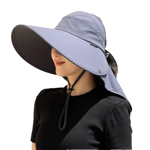 Sombrero de sol para mujer, con protección para el cuello, con visera grande, sin voltear, protector solar anti-UV, Gris Profunda, Talla única