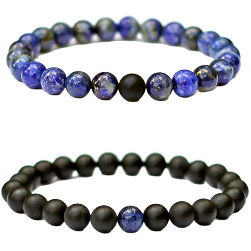 Bracelets extensibles couples lapis-lazuli onyx noir mat FIZA