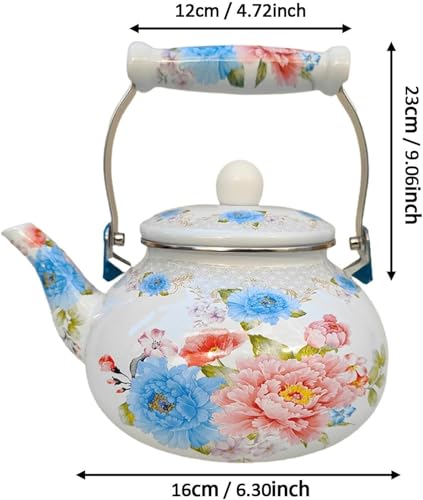 Bouilloire à thé rétro en émail floral | Théière décorative haut de gamme - 4