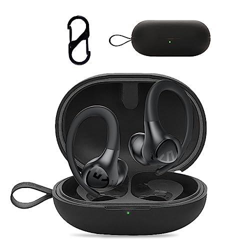 SOUNDPEATS Wings2 用 ケース カバー 【NOUKAJU】 ワイヤレス イヤーホン シリコン 保護ケース 落下防止 キズ防止 耐衝撃 装着充電可能 防水 防塵 カラビナ付き (ブラック)