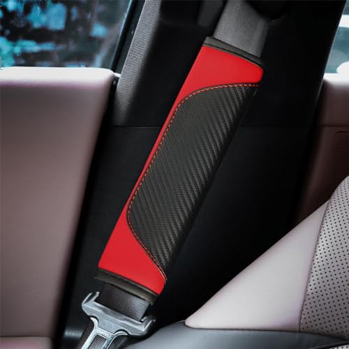 Image of Osilly 2PCS Car Seat Belt Cover, Carbon Fiber Seatbelt Shoulder Protection, Soft Car Seat Belt Strap Cushion Protect Your Neck and Shoulder, Car Accessories Seat Belt Pad for Car Truck (Red)