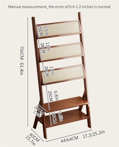 Brown Floor Standing Magazine Rack - 64CM Ladder Shelf Organizer for Office & Home, Durable Bookshelf & Newspaper Holder, Stylish Storage Solution