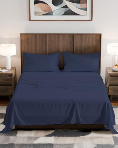 Image of Olympic Queen Sheet Set 66 inch x 80 inch - RV Olympic Queen Sheets - Navy Blue