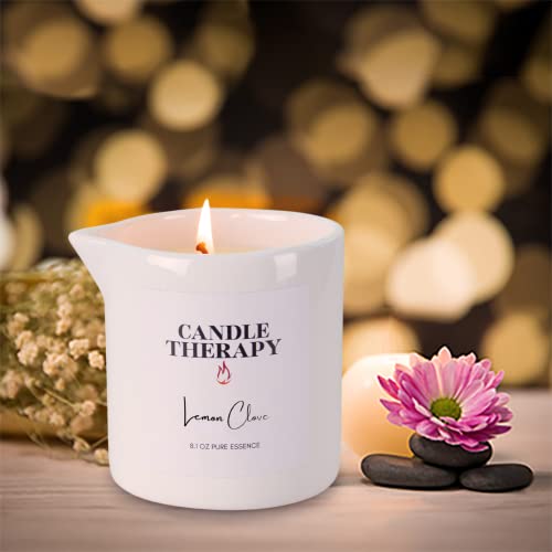 Candle Therapy Massage Oil Candles With Spout, 8.1 Oz Natural Skin Care Products - Massage Lotion Candle For Self Care - Spa Stuff - Body Candle - Low Temp Romantic Candles - (Lemon Clove) #TOP3