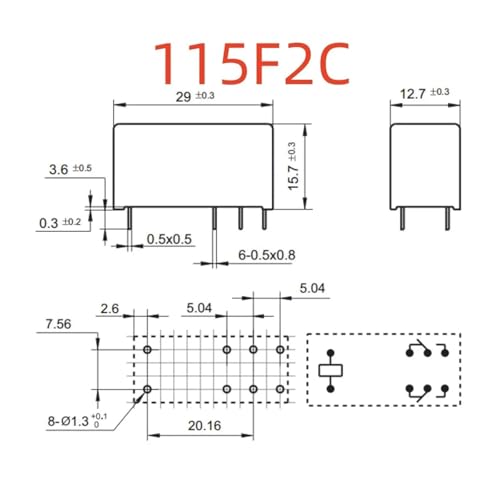Relé ZRT21-S12 115F2C-12V-8A con 8 pines para control de circuitos 2