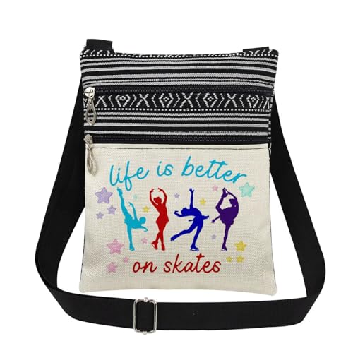 XiaoGalaee Winter Sports Crossbody Bag with Adjustable Strap Ice Skater Print Messenger Bag for Adults Inspirational Skating Gift for Sister's Birthday Winter Sports Day​​