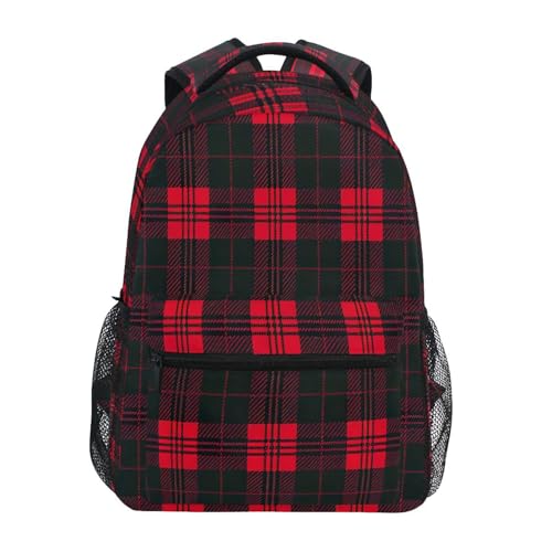 Blueangle Mochila para laptop de viagem xadrez vermelha e preta resistente à água - Mochila unissex leve para mulheres e homens (568), Xadrez vermelho e preto, Medium