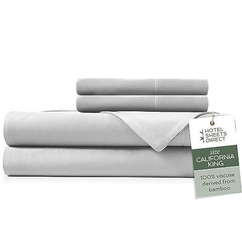 Image of Hotel Sheets Direct 4 Piece Bed Sheet Set California King Size, 100% Viscose Derived from Bamboo Sheets Set with 2 Pillowcases, Cooling & Breathable Luxury Bedding, Moisture-Wicking & Silky Soft, Gray