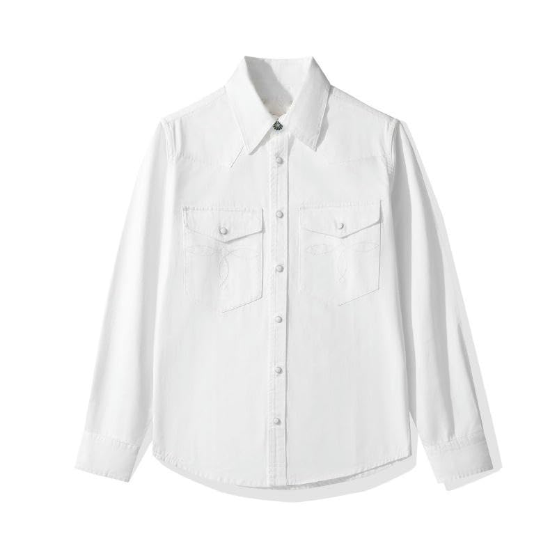 Camisa de mezclilla desgastada a rayas con botones y acabado retro lavado 5